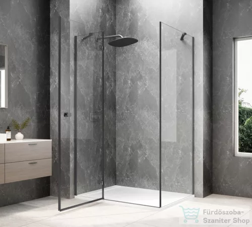 Sapho GLOBE GUN METAL nyílóajtó oldalfallal 900x800mm, balos, transzparent üveg (GB1090-3215LGM)
