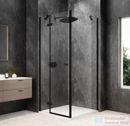 Sapho GLOBE BLACK nyílóajtó oldalfallal 900x900mm, balos, transzparent üveg (GB1090-3315LB)