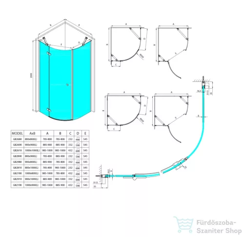 Sapho GLOBE GUN METAL íves zuhanykabin 800x800 mm, balos, transzparent üveg (GB2680LGM)