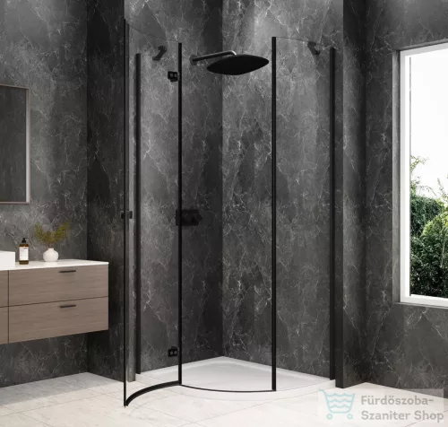 Sapho GLOBE BLACK íves zuhanykabin 900x800 mm, balos, transzparent üveg (GB2980LB)
