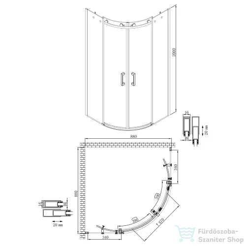 Sapho GELCO DRAGON íves zuhanykabin, 2 ajtós, transzparent üveg, 900x900mm (GD4490)
