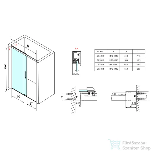 Sapho GELCO FONDURA zuhanyajtó 1100mm, transzparent üveg GF5011