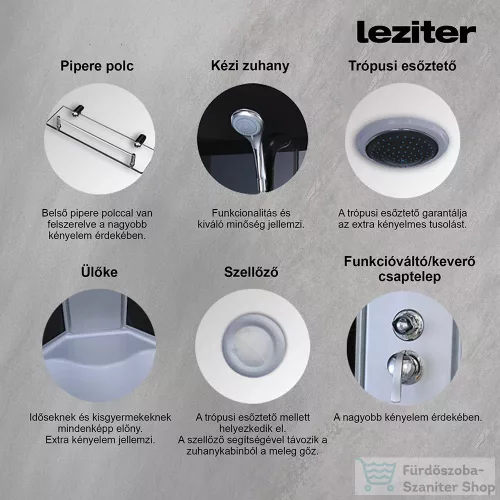 Leziter Mila hidromasszázs zuhanykabin fehér 90x90x215 cm GM128W