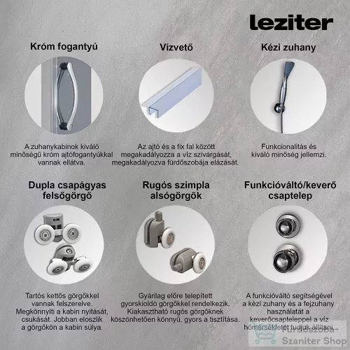Leziter Cora mélytálcás zuhanykabin jobbos beépítési oldallal GM2410