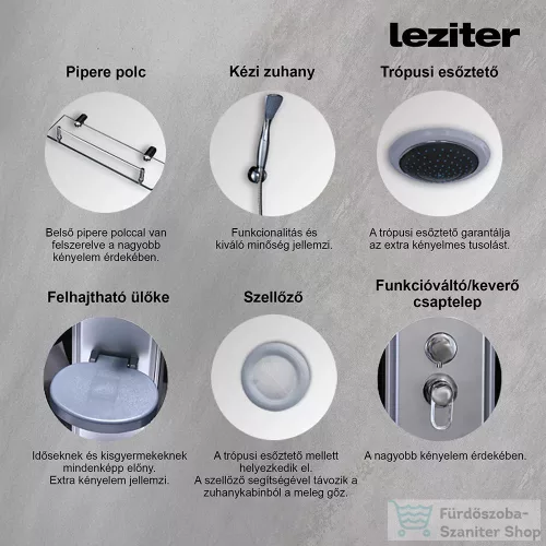 Leziter Aria hidromasszázs zuhanykabin balos beépítési oldallal, GM6415