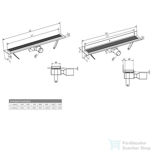Sapho MANUS Inox lefolyók QUADRO rosttal mag.65mm, hossza: 1045 mm GMQ36