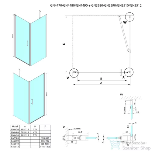 Sapho GELCO LORO nyílóajtó, oldalfallal, 800x1000mm (GN4480-01)