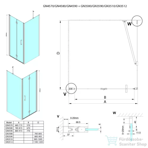 Sapho GELCO LORO harmónikaajtó, oldalfallal, 800x1200mm (GN4580-02)