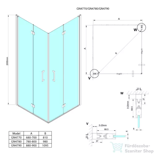 Sapho GELCO LORO sarokbelépős zuhanykabin harmónikaajtóval, 900x800mm (GN4790-03)