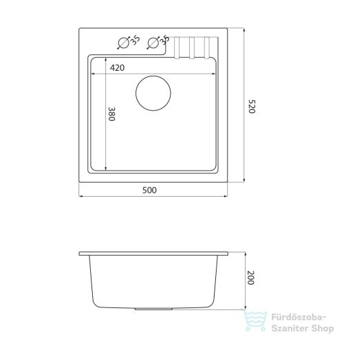 Sapho Gránit mosogató, egymedencés, 50x52cm, bézs (GR1042)