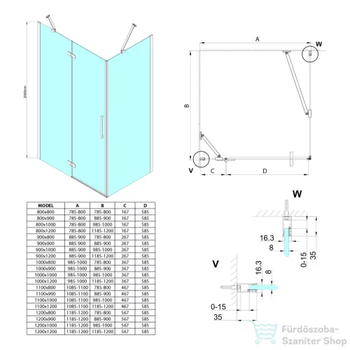 Sapho GELCO TRINITY CHROME szögletes zuhanykabin, 900x800mm, transzparent üveg, balos (GT5680-90CL-CH)