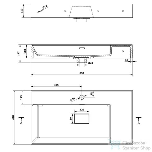 Sapho GODIVA öntöttmárvány mosdó, 83x44cm (GU083L)