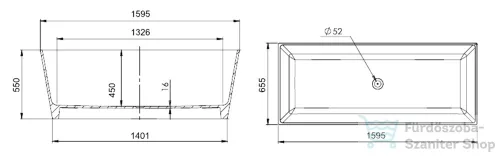 Sapho KVADRIE térben álló kád, 1590x650x550mm (GVKV1590)