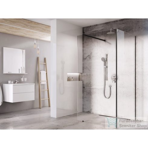 Ravak Walk-In Corner 110x80 cm-es zuhanyfal 120 cm-es merevítővel,fekete/transparent GW1CD430SZ1