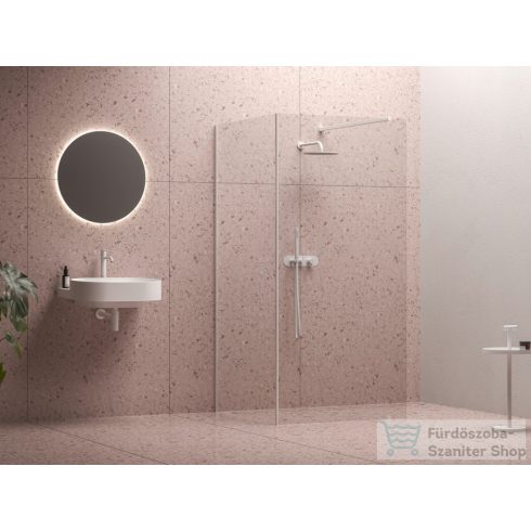Ravak Walk-In Corner 120x80 cm-es zuhanyfal 120 cm-es merevítővel,fehér/transparent  GW1CG4E0SZ1