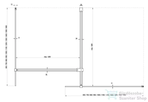 Ravak Walk-In Double Wall 130-180x100 cm-es zuhanyfal 120 cm-es merevítővel,fehér/transparent GW9W10E00Z1SET70100