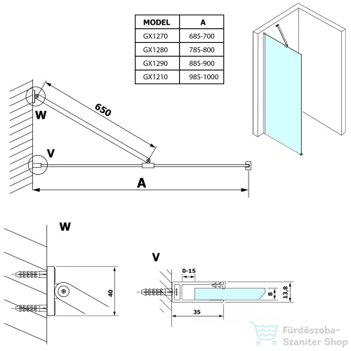 Sapho GELCO VARIO Walk-In zuhanyfal, 700x2000mm, transzparent CSAK ÜVEG PROFIL NÉLKÜL! (GX1270)