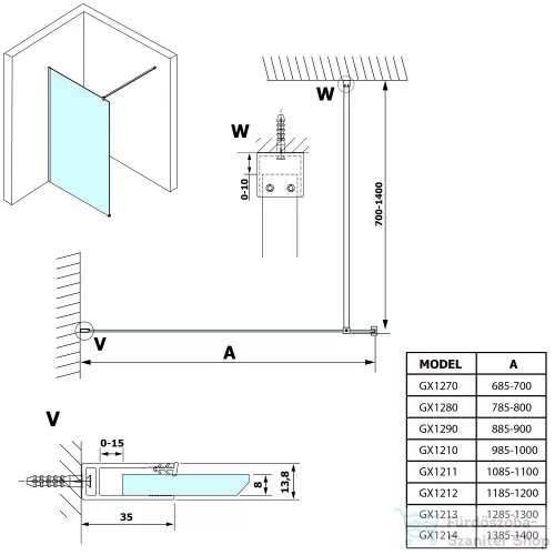 Sapho GELCO VARIO Walk-In zuhanyfal, 700x2000mm, transzparent CSAK ÜVEG PROFIL NÉLKÜL! (GX1270)