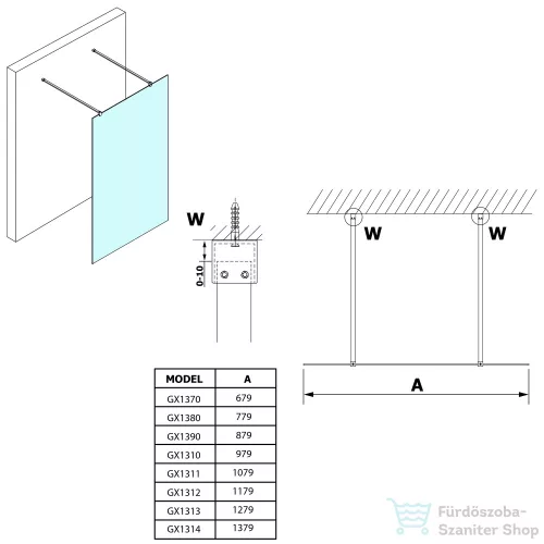 Sapho GELCO VARIO Walk-In zuhanyfal, 1000x2000mm, sötétített CSAK ÜVEG PROFIL NÉLKÜL! (GX1310)