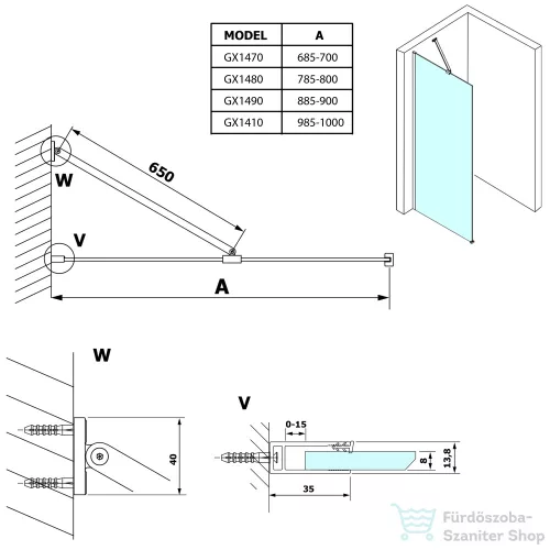 Sapho GELCO VARIO Walk-In zuhanyfal, 1000x2000mm, matt CSAK ÜVEG PROFIL NÉLKÜL! (GX1410)