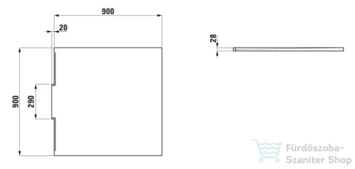 Laufen NIA zuhanytálca 90x90 cm, Marbond kompozit anyagból, lefolyó a falon belül, Fehér H2100310000001