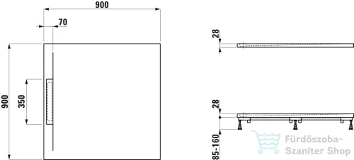 Laufen Pro S 90x90 cm-es lapos szögletes zuhanytálca,Fehér H2101800000001