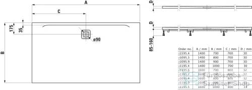 Laufen Pro 140x80 cm-es zuhanytálca Marbond kompozit anyagból,beton matt H2109530790001