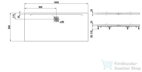 Laufen Pro 180x80 zuhanytálca Marbond kompozit anyagból, fehér H2109550000001