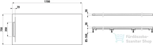 Laufen Pro S 170x75 cm-es zuhanytálca Marbond kompozit anyagból,Beton matt H2111860790001