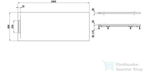 Laufen Pro S 200x80 cm-es zuhanytálca Marbond kompozit anyagból, antracit H2111880780001