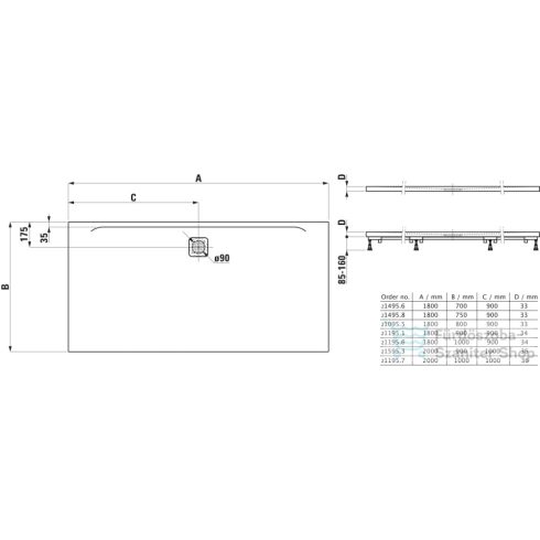 Laufen Pro 180x100 cm-es lapos szögletes zuhanytálca, matt bézs H2119561860001