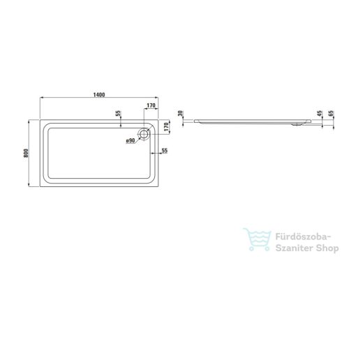 Laufen Solutions 140x80 akril zuhanytálca, fehér H2125070000001