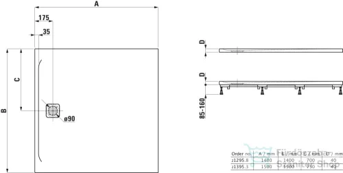 Laufen Pro 140x140 cm-es zuhanytálca Marbond kompozit anyagból,matt fekete H2129580800001