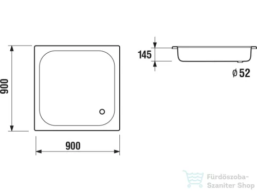 Jika SOFIA 90x90 cm-es szögletes acéllemez zuhanytálca láb és szifon nélkül, fehér H2140900000001