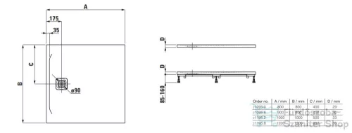Laufen Pro 90x80 cm-es lapos szögletes zuhanytálca,fehér H2149500000001
