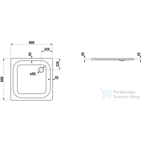 Laufen Platina 80x80 cm-es acéllemez zuhanytálca szifon nélkül, matt fehér H2150017570401
