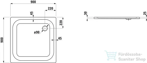 Laufen Platina Antislip 90x90 cm-es acéllemez zuhanytálca szifon nélkül, fehér H2150026000401