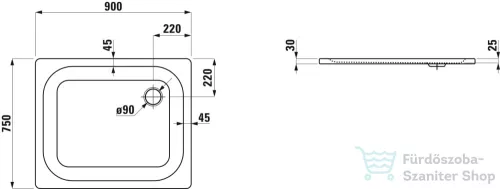 Laufen Platina Antislip 90x75 cm-es acéllemez zuhanytálca szifon nélkül, fehér H2150036000401