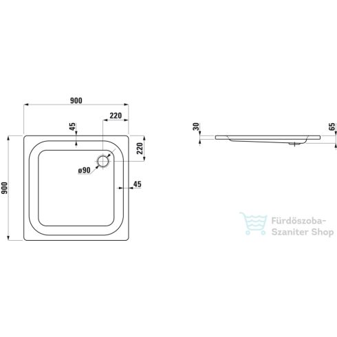 Laufen Platina 90x90 cm-es acéllemez zuhanytálca szifon nélkül, fehér H2150120000401