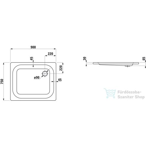 Laufen Platina 90x75 cm-es acéllemez zuhanytálca szifon nélkül, matt fehér H2150137570401
