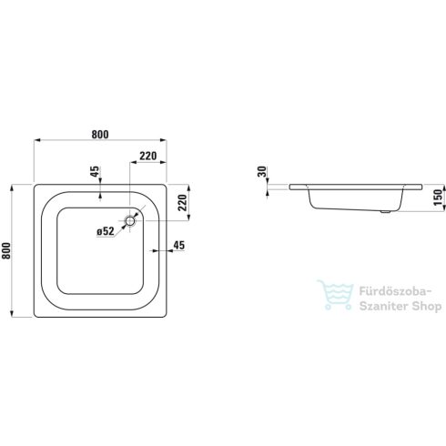 Laufen Platina Antislip 80x80 cm-es acéllemez zuhanytálca szifon nélkül, fehér H2150216000401