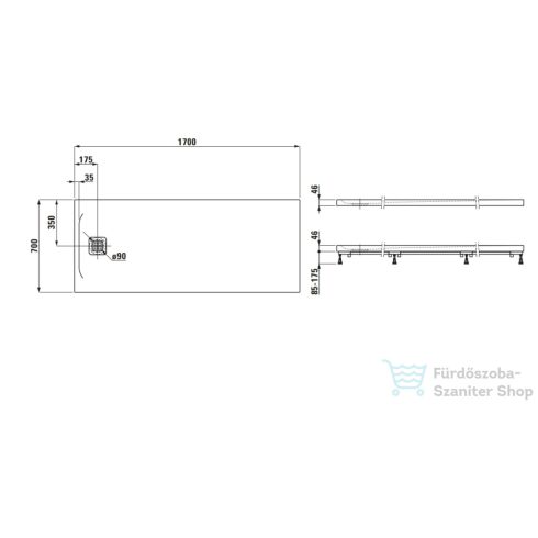 Laufen Pro 170x70 Marbond kompozit zuhanytálca, lefolyó a rövid oldalon, fehér H2159560000001