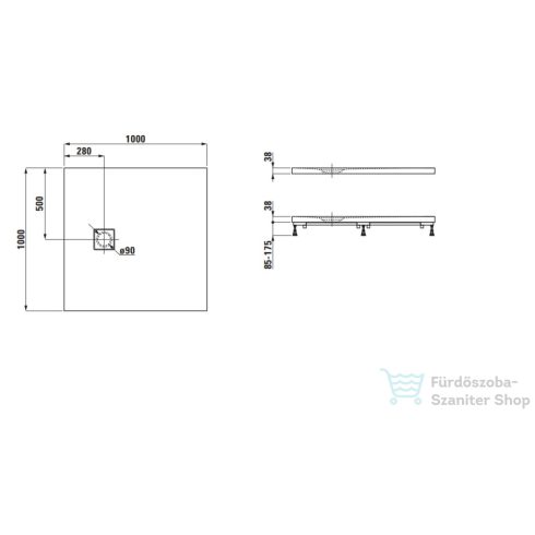 Laufen Solutions 100x100 zuhanytálca Marbond kompozit anyagból, fehér H2164410000001