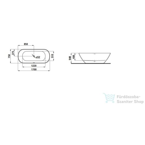 Laufen LUA 10x75 szabadonálló kád, Marbond kompozit anyagból, fehér H2200820000001