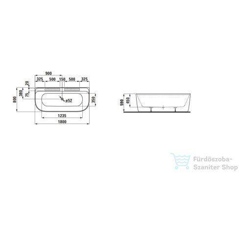 Laufen MEDA 180x80 szabadonálló kád, hátfalhoz illeszkedő, Marbond kompozit anyagból, fehér H2201170000001
