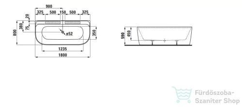 Laufen MEDA 180x80 szabadonálló kád, hátfalhoz illeszkedő, Marbond kompozit anyagból, fehér H2201170000001