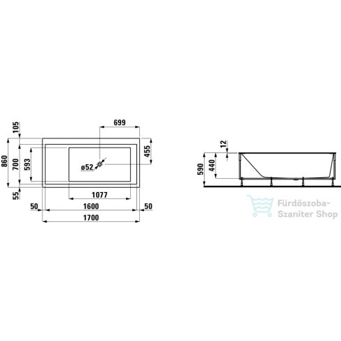 Laufen Kartell By Laufen 170x86 beültethető kád jobb sarokba, "solid surface" anyagból, megvilágított rejtett túlfolyóval, tartókerettel H2233310006161 ( 223331 )