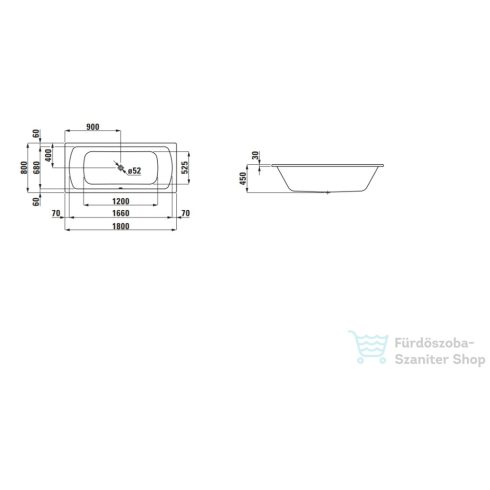 Laufen Moderna Plus180x80 acéllemez fürdőkád, fehér H2250600000401