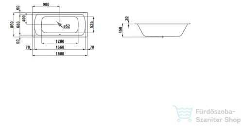 Laufen Moderna Plus180x80 acéllemez fürdőkád, fehér H2250600000401