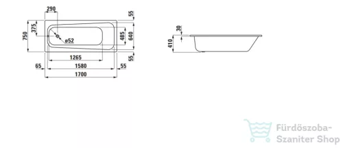 Laufen Moderna Plus 170x75 acéllemez fürdőkád, fehér H2251300000401